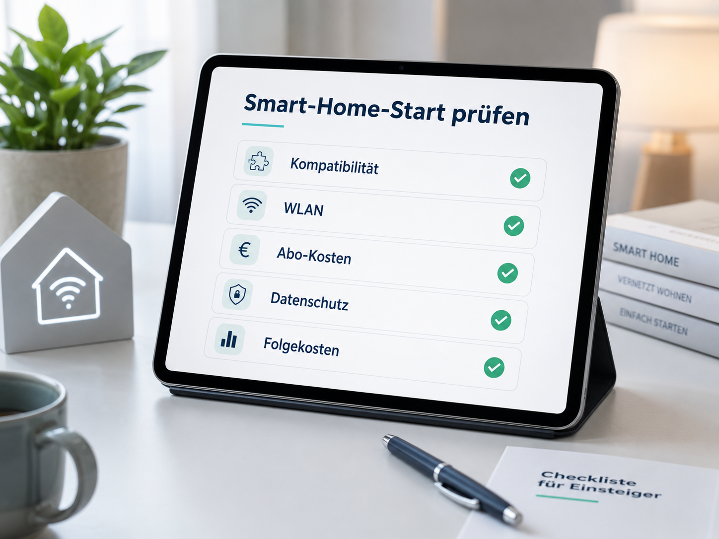 Smart-Home-Checkliste auf einem Tablet